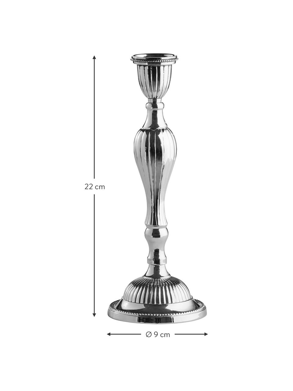 Candelabro Elle, Metallo rivestito, Argentato, Larg. 9 x Alt. 22 cm