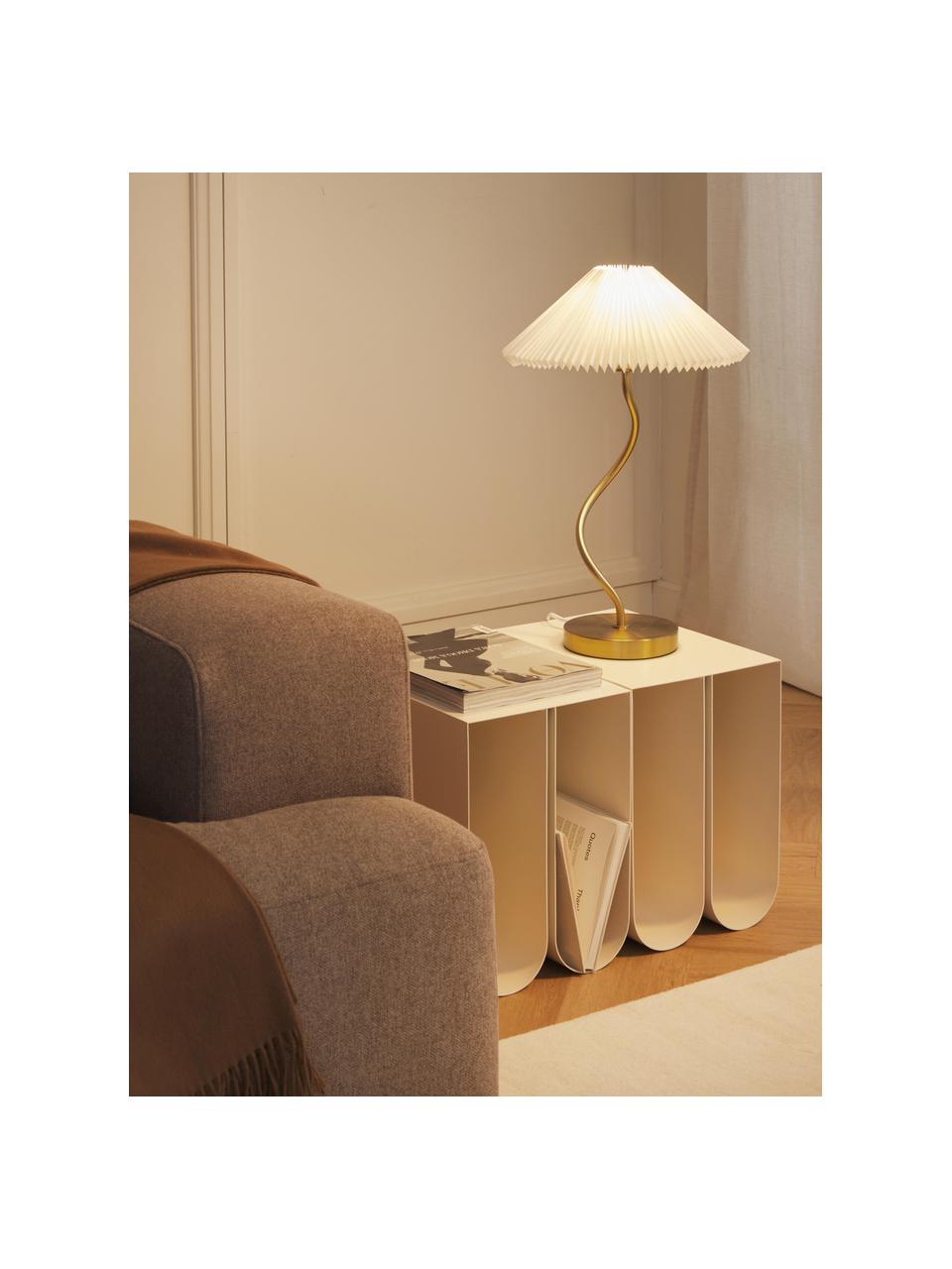 Lámpara de mesa Ayla, Pantalla: 50% lino, 50% algodón, Estructura: metal recubierto, Cable: cubierto en tela, Blanco, dorado, Ø 33 x Al 52 cm