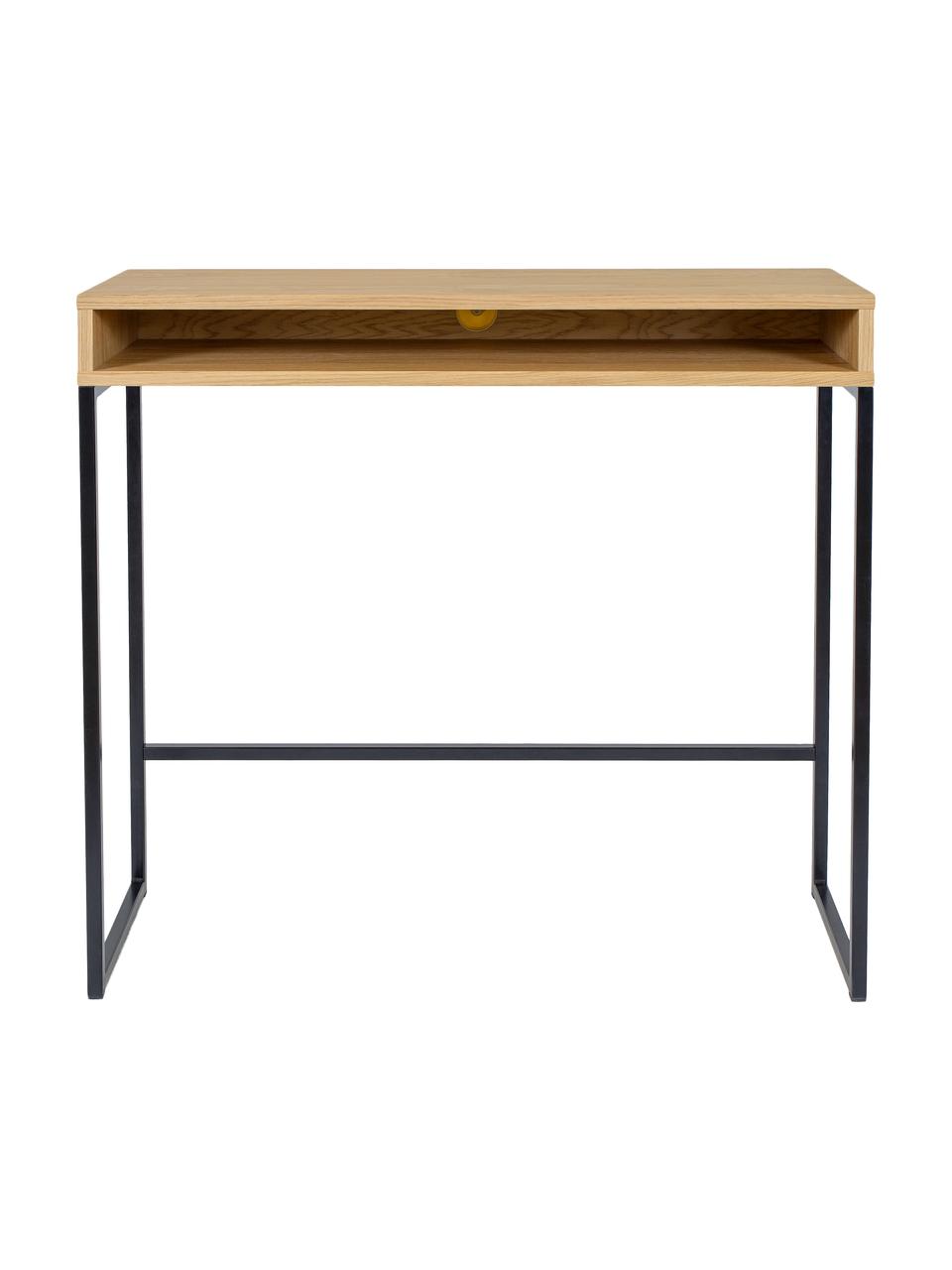 Smal staand bureau Frame, Frame: MDF met eikenhoutfineer, , Poten: gepoedercoat metaal, Eikenhoutkleurig, zwart, B 100 x D 35 cm