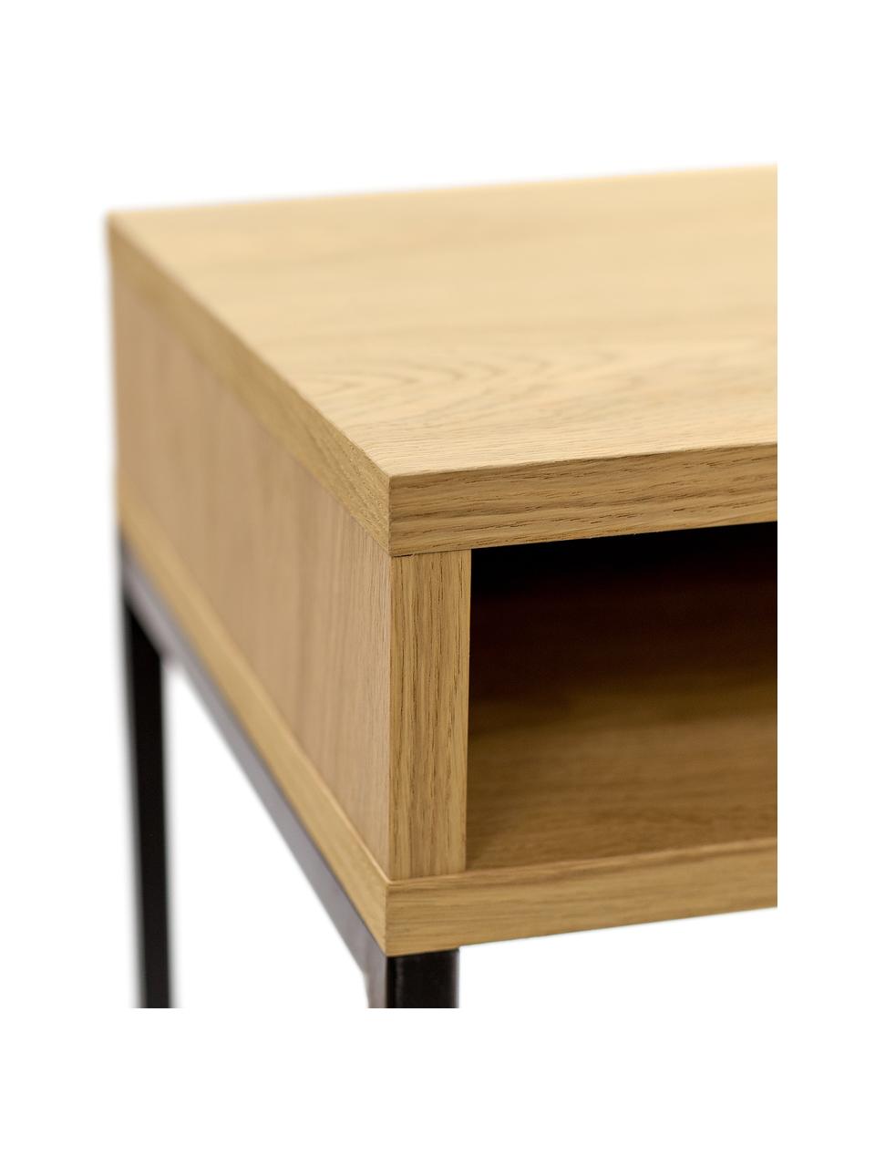 Smal staand bureau Frame, Frame: MDF met eikenhoutfineer, , Poten: gepoedercoat metaal, Eikenhoutkleurig, zwart, B 100 x D 35 cm