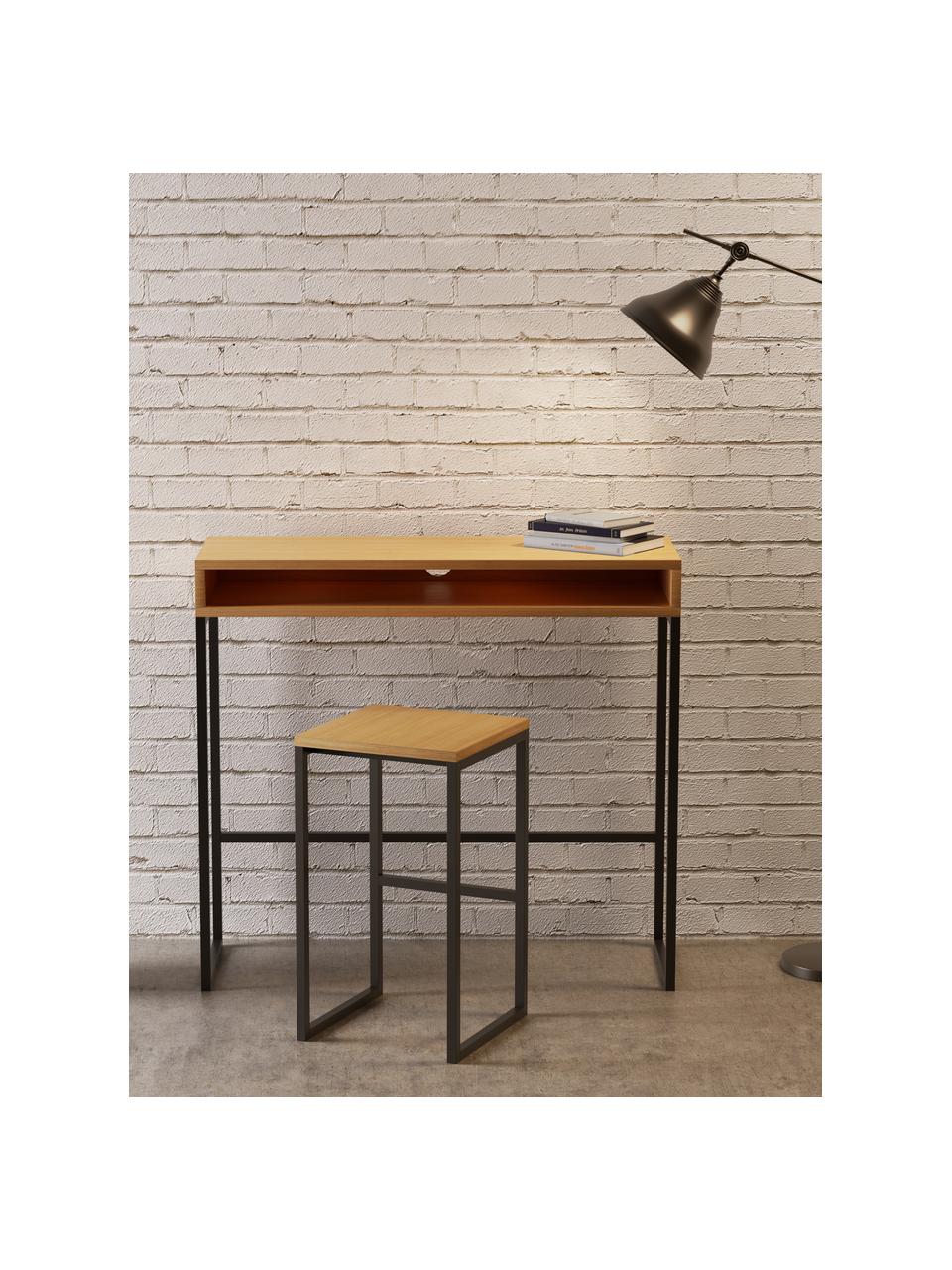 Smal staand bureau Frame, Frame: MDF met eikenhoutfineer, , Poten: gepoedercoat metaal, Eikenhoutkleurig, zwart, B 100 x D 35 cm