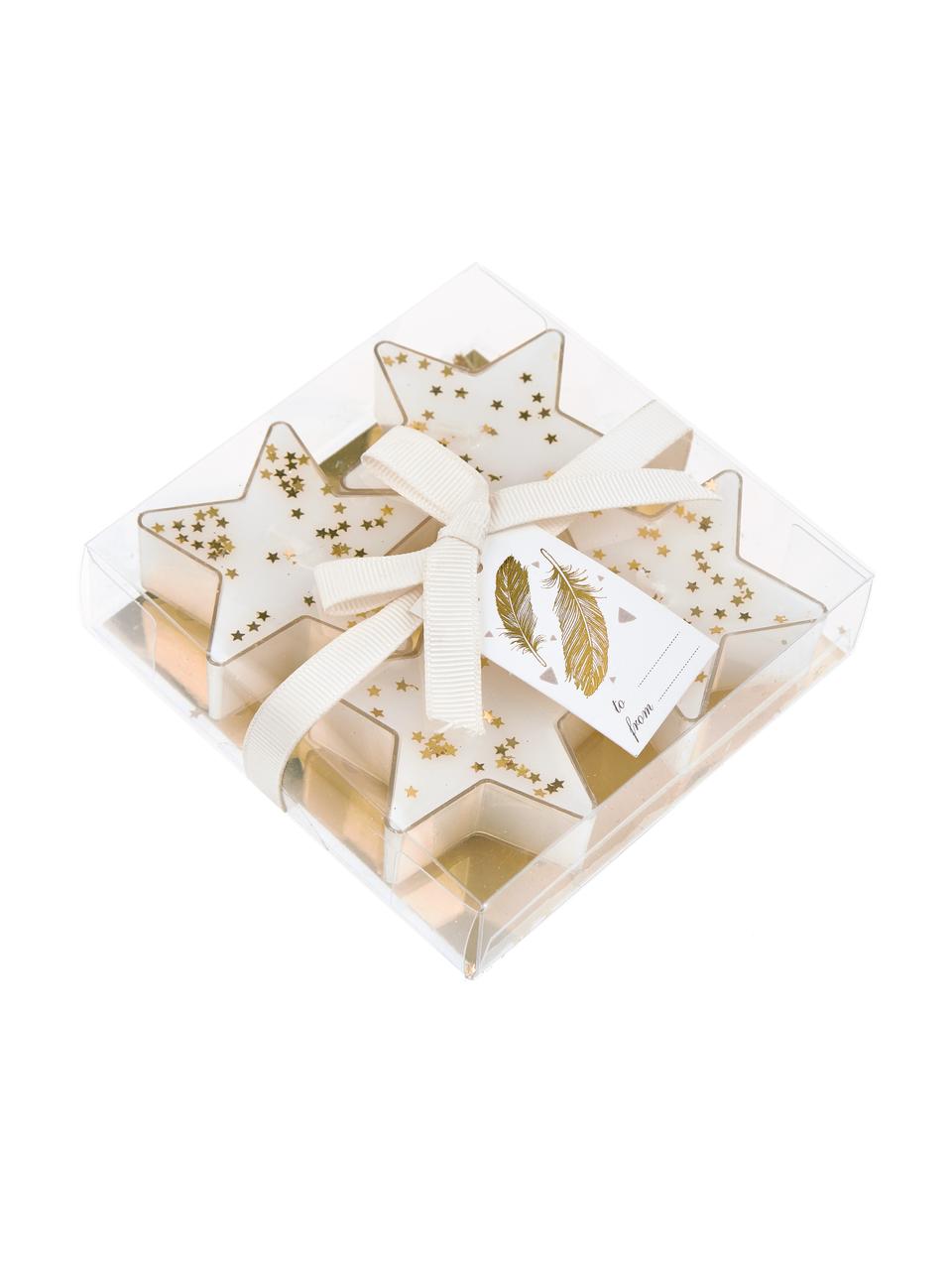 Velas tealight Gloria, 4 uds., Cera, Blanco, dorado, An 6 x Al 3 cm