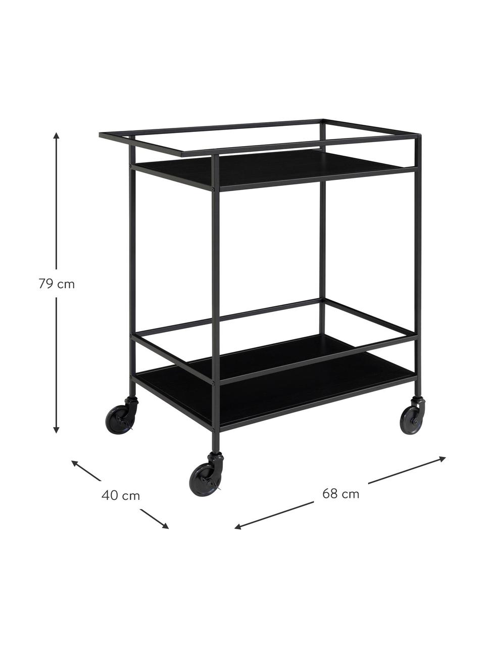 Camarera de metal Noel, Estructura: metal recubierto, Estantes: tablero de fibras de dens, Negro, An 68 x Al 79 cm