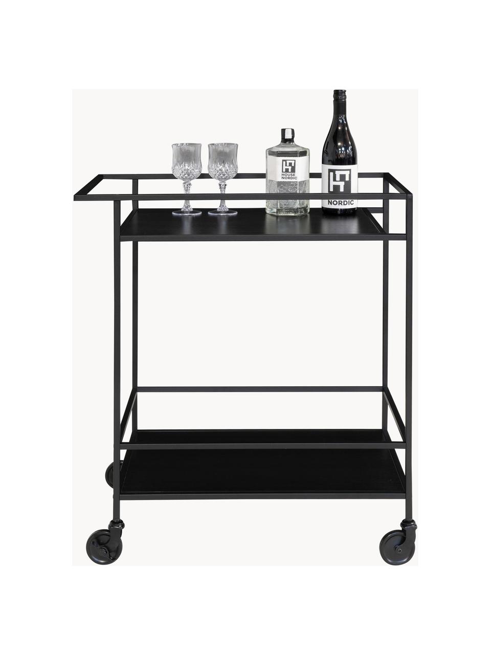 Barcart Noel, Frame: gecoat metaal, Plateaus: MDF, Zwart, B 68 x H 79 cm