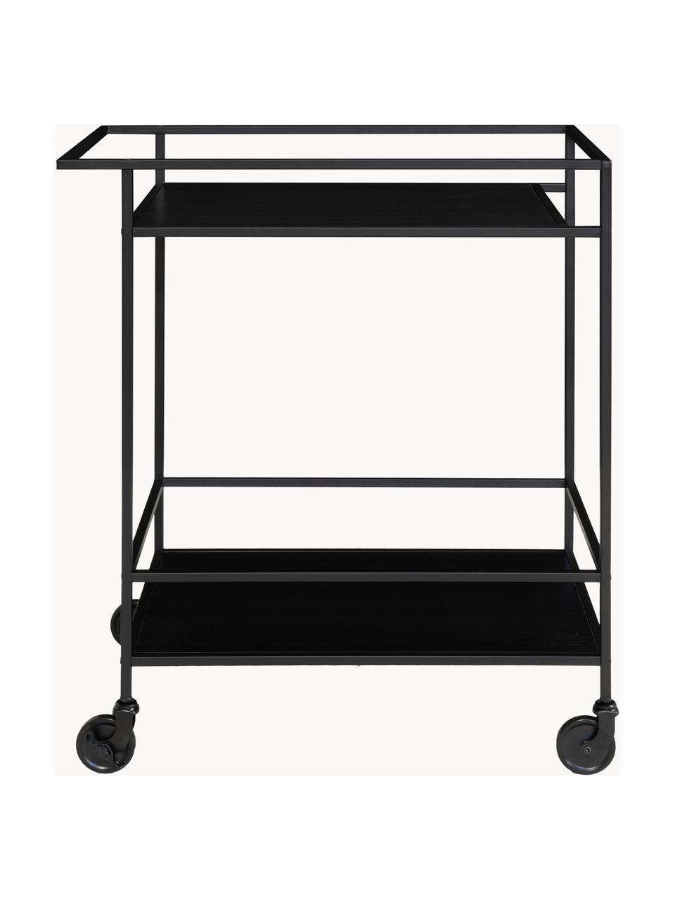 Barcart Noel, Frame: gecoat metaal, Plateaus: MDF, Zwart, B 68 x H 79 cm