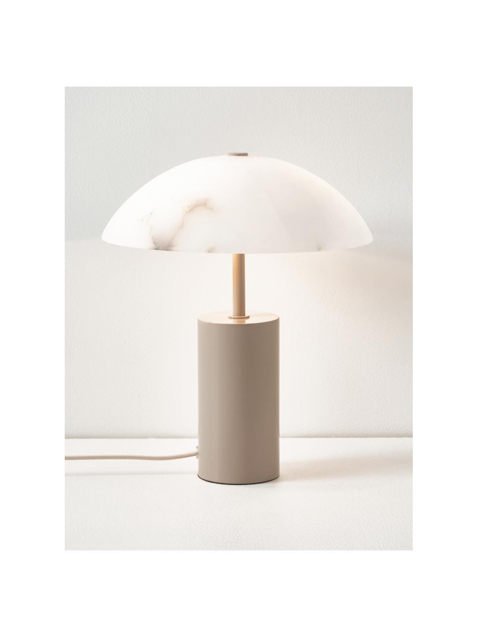 Lampada da tavolo piccola in alabastro Essi, Paralume: alabastro, Gambe: metallo verniciato a polv, Bianco, beige, Ø 25 x Alt. 30 cm