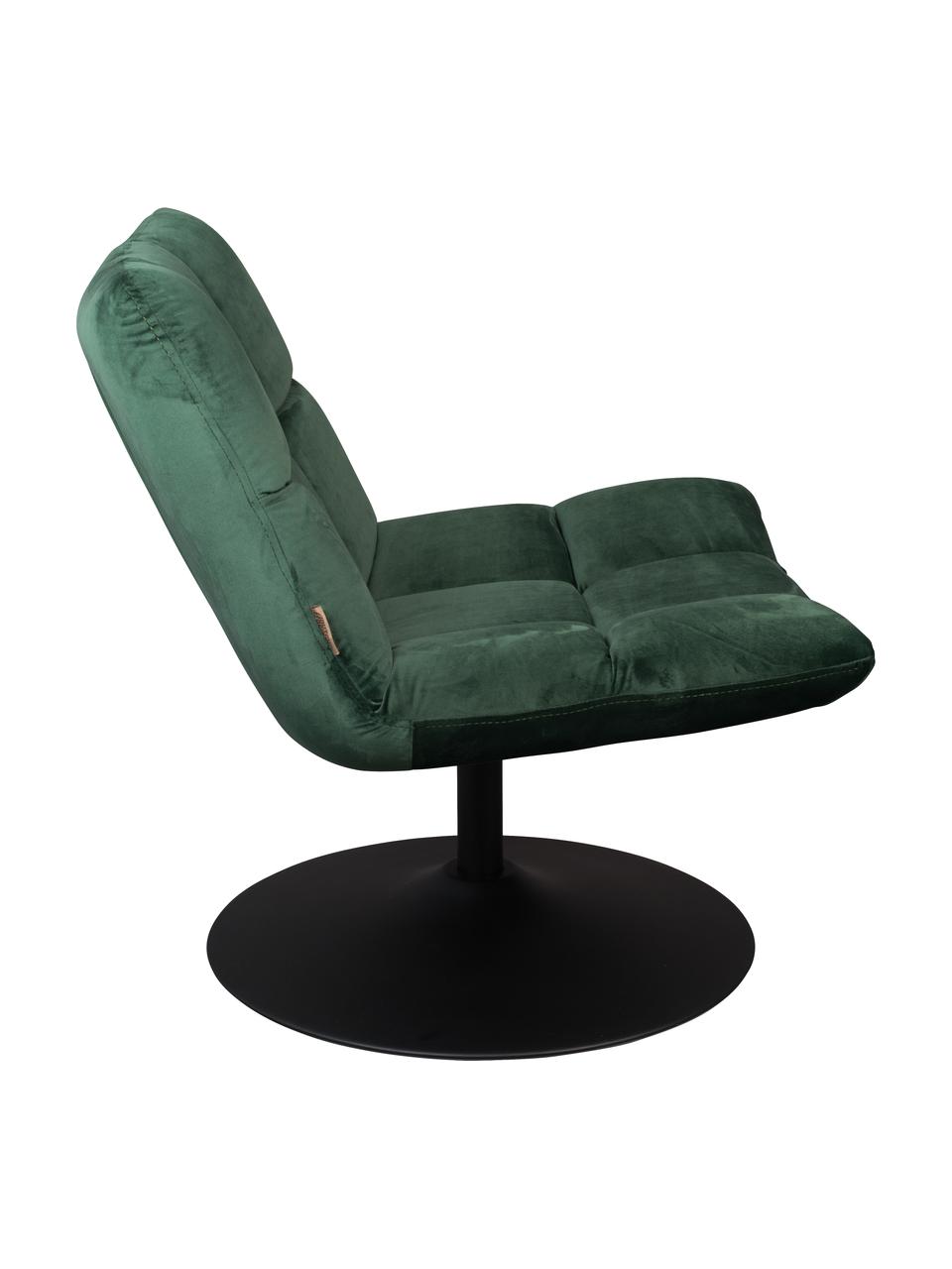 Fluwelen draaistoel Bar in groen, Bekleding: polyester fluweel, Frame: gepoedercoat metaal, Fluweel groen, 66 x 78 cm