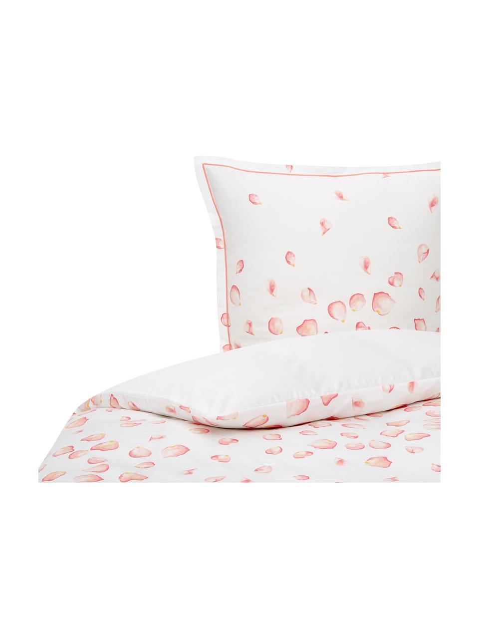 Housse de couette en satin de coton Petales, Blanc, tons roses, jaune