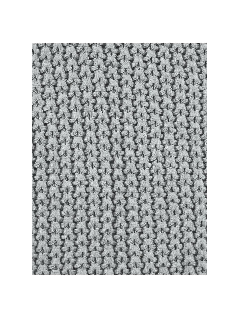 Federa arredo a maglia color grigio chiaro con pompon Molly, 100% cotone, Grigio chiaro, Larg. 40 x Lung. 40 cm