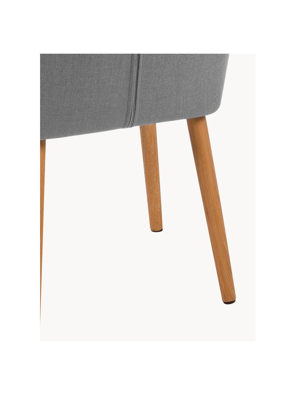 Silla con reposabrazos Nora, Tapizado: 100% poliéster El tapizad, Patas: madera de roble, Tejido gris claro, madera de roble clara, An 58 x Al 84 cm