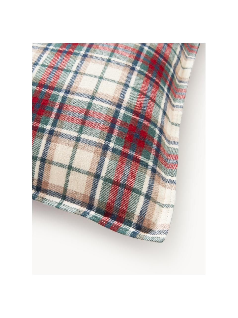 Taie d'oreiller en flanelle à carreaux Linsay, Beige clair, rouge, vert, larg. 50 x long. 70 cm