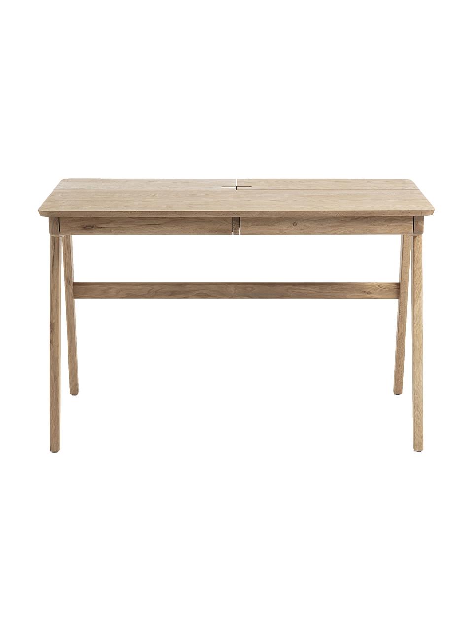 Scrivania in legno con uscita cavo Jacques, Gambe: rovere massiccio, Legno di quercia, Larg. 120 x Prof. 65 cm