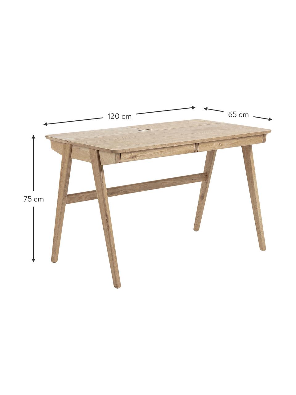 Drevený pracovný stôl s otvorom na kábel Jacques, Dubové drevo, Š 120 cm x V 75 cm