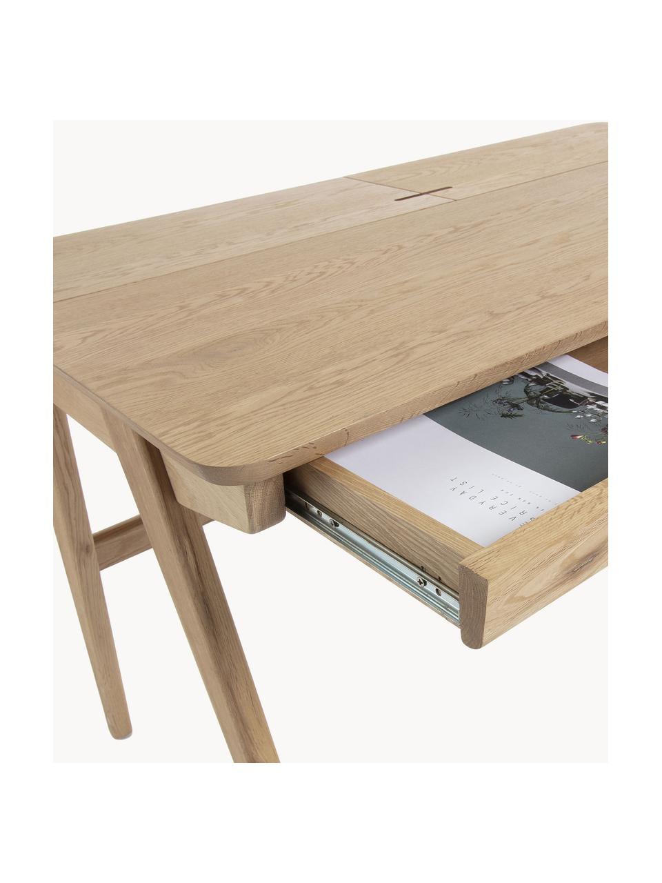 Holz-Schreibtisch Jacques mit Kabeldurchlass, Beine: Eschenholz, massiv, Eschenholz, B 120 x T 65 cm
