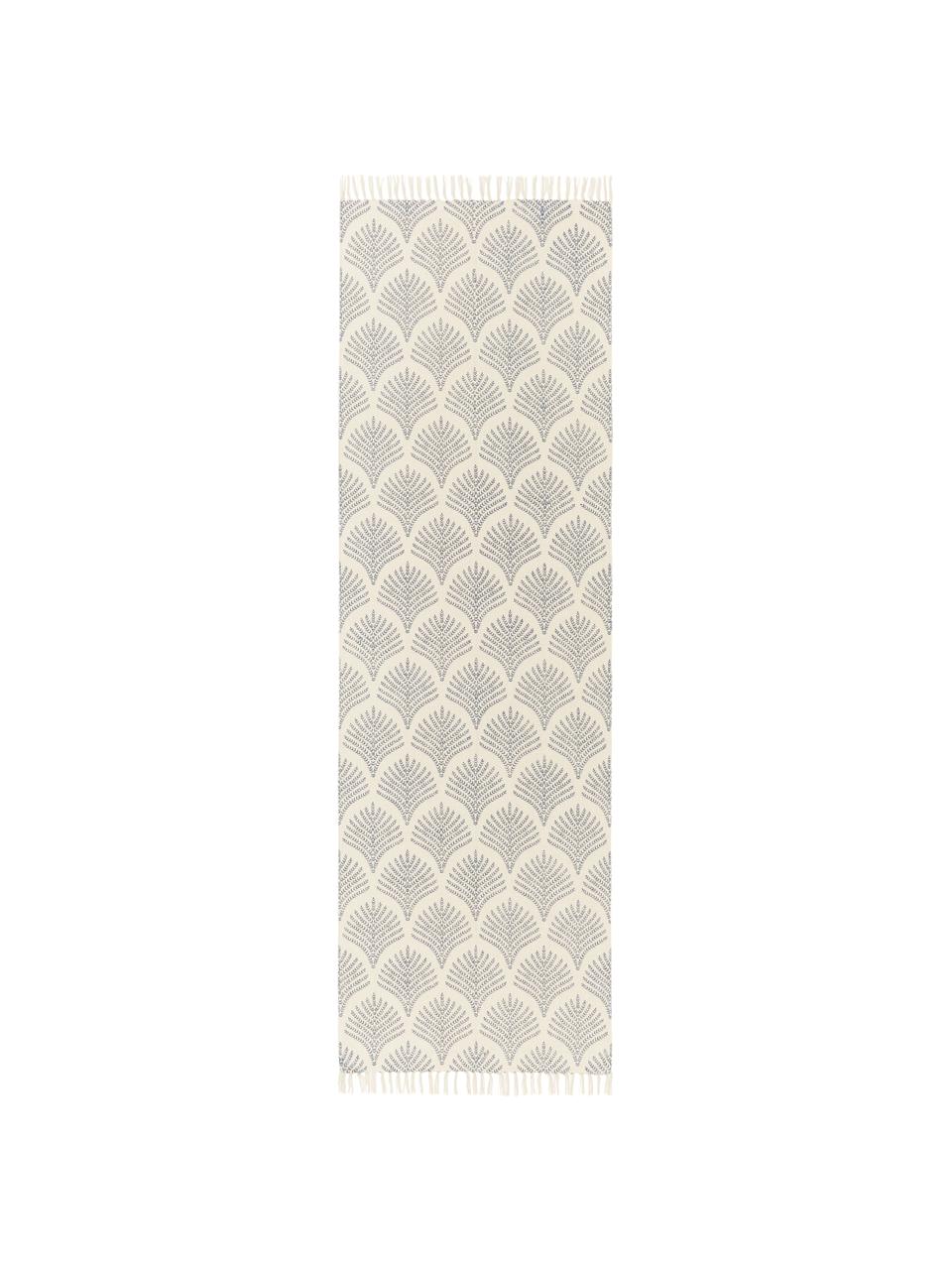 Alfombra corredor de tejido plano de algodón con flecos Klara, Beige, azul, An 80 x L 250 cm