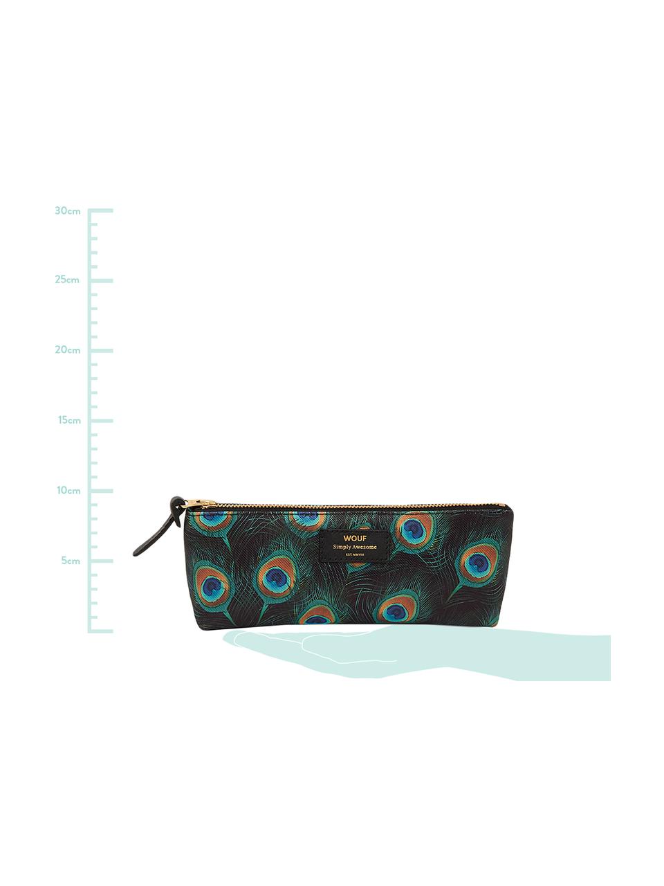 Stifte-Etui Peacock, Polyester, Leder, Schwarz, Mehrfarbig, B 22 x H 9 cm