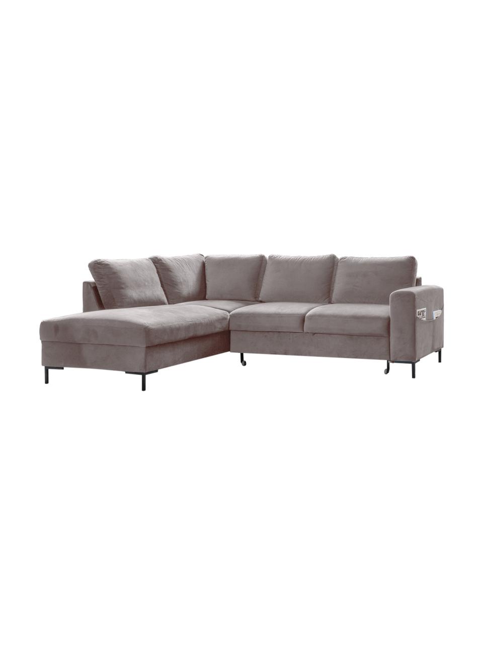 Sofa narożna z aksamitu z funkcją spania Lilly, Tapicerka: 100% aksamit poliestrowy, Ciemny beżowy, S 237 x G 197 cm