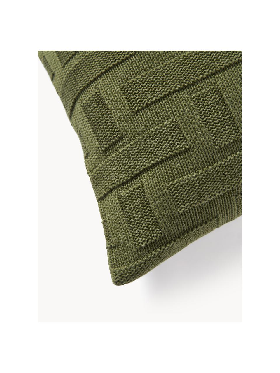 Copricuscino in cotone a maglia Gwen, 100% cotone, Verde oliva, Larg. 50 x Lung. 50 cm
