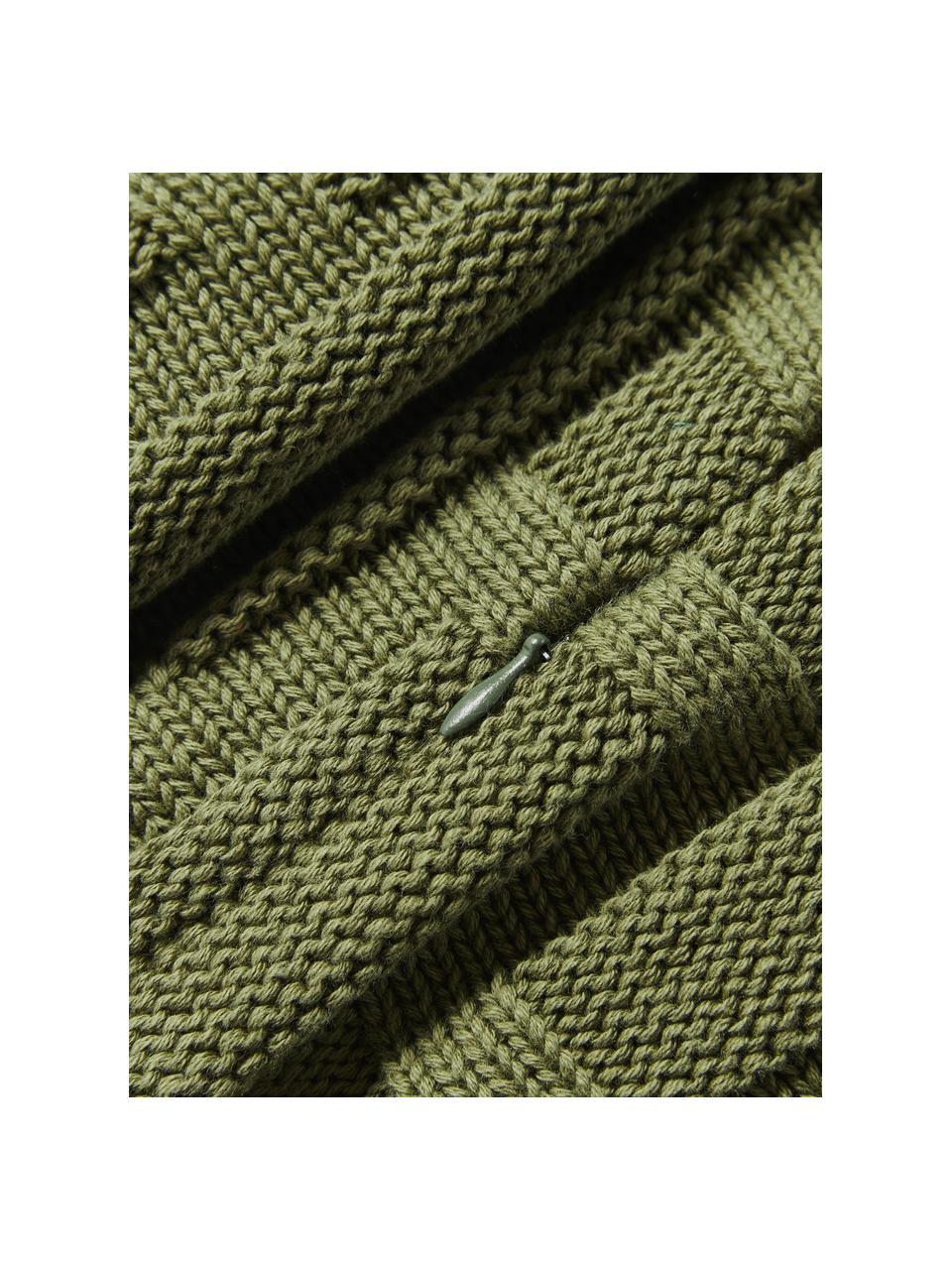 Pletený bavlněný povlak na polštář Gwen, 100 % bavlna, Olivově zelená, Š 50 cm, D 50 cm