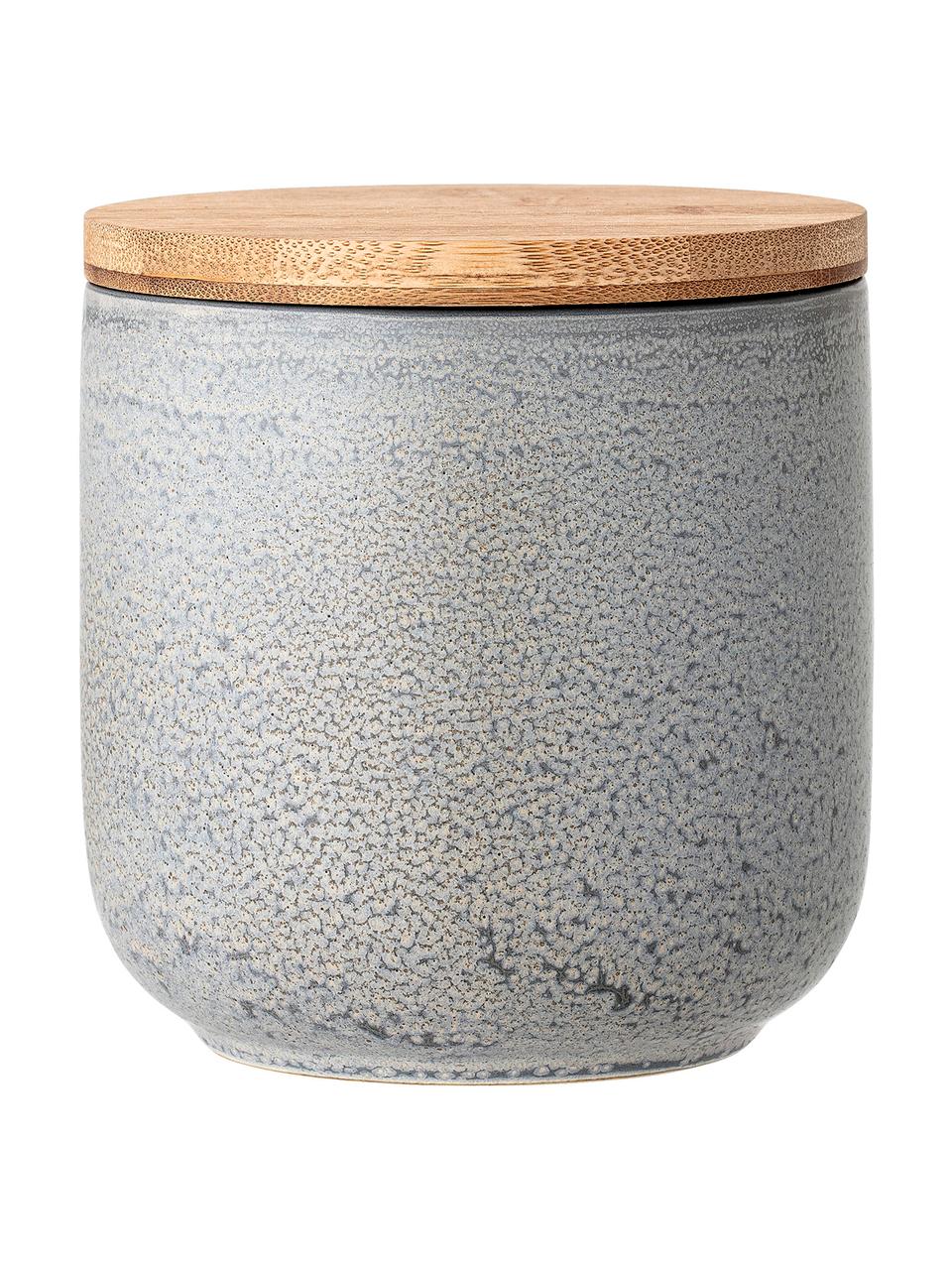 Handgemaakte opbergpot Kendra, Deksel: bamboehout, silicone, Grijs, beigetinten, Ø 13 x H 13 cm