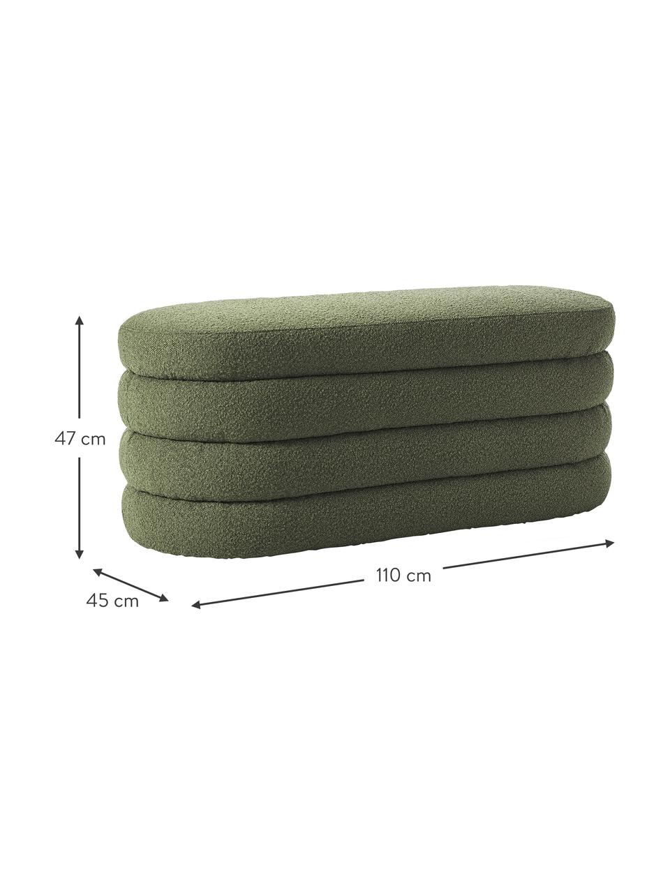 Banquette rembourrée en tissu bouclé Alto, Tissu bouclé vert, larg. 110 x haut. 47 cm