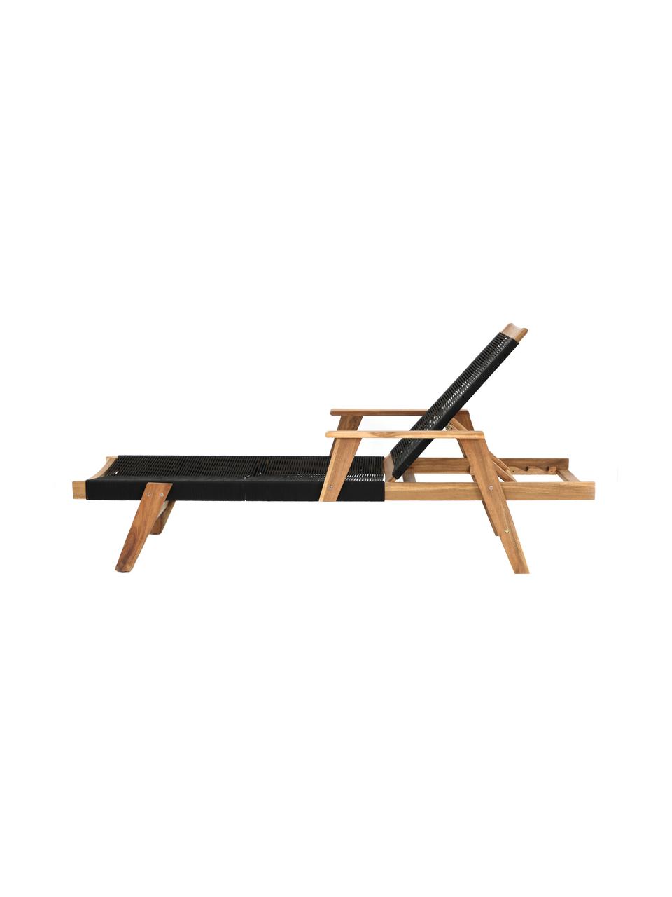 Tumbona Little John, Estructura: madera de acacia, Negro, beige, L 200 x An 73 cm