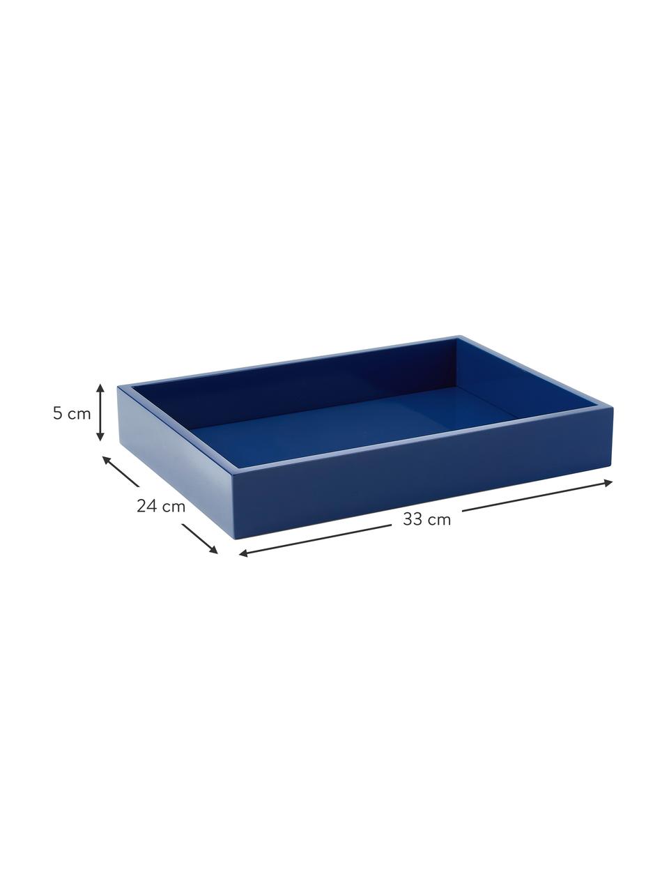 Hochglanz-Tablett Hayley, Mitteldichte Holzfaserplatte (MDF), lackiert, Blau, B 24 x L 33 cm