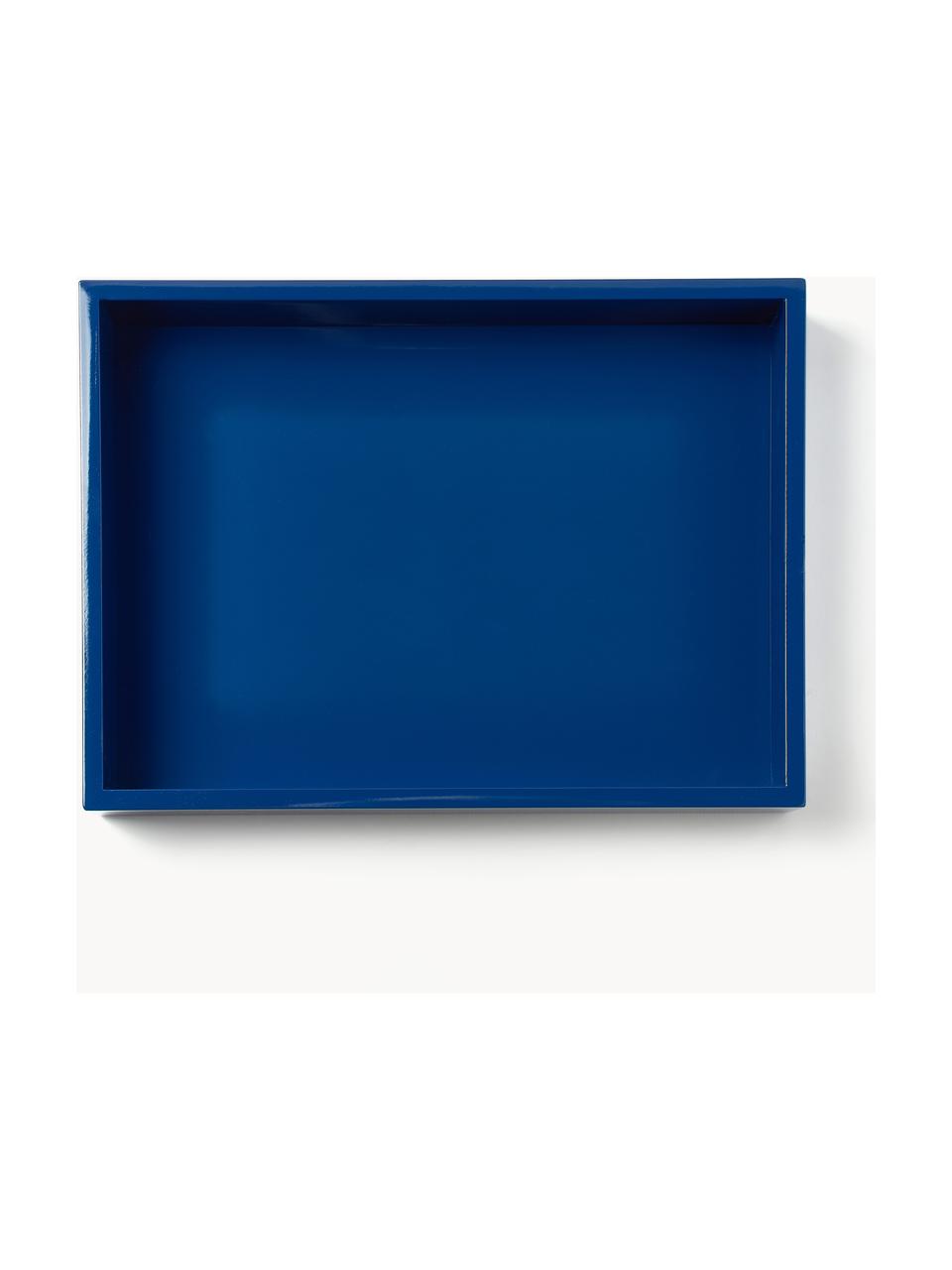 Hochglanz-Tablett Hayley, B 33 cm, Tablett: Mitteldichte Holzfaserpla, Unterseite: Samtbezug Dieses Produkt , Dunkelblau, B 33 x T 24 cm