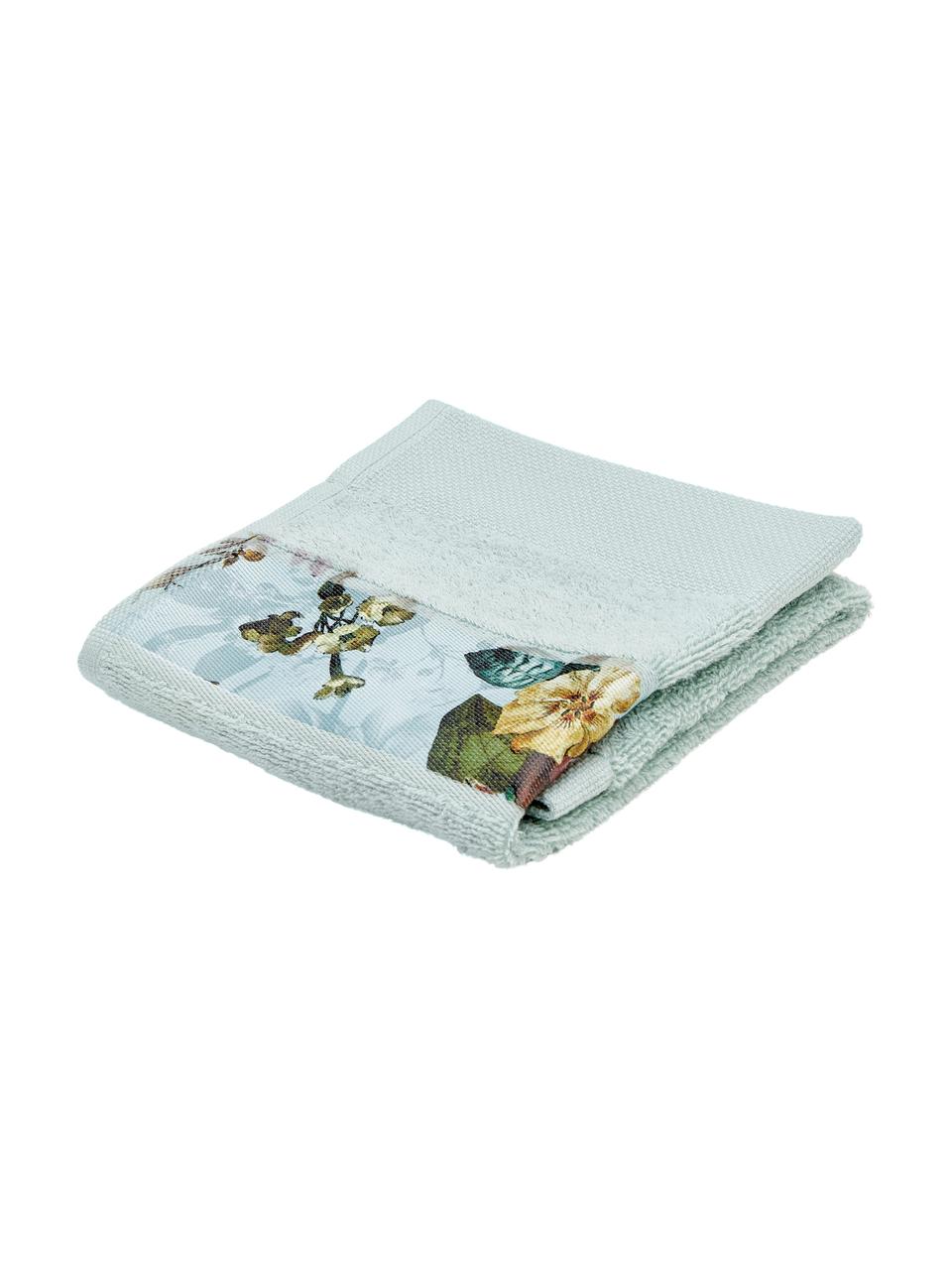 Serviette de toilette vert menthe Fleur, 97 % coton, 3 % polyester, Vert menthe, multicolore, Serviette de toilette, larg. 55 x long. 100 cm 