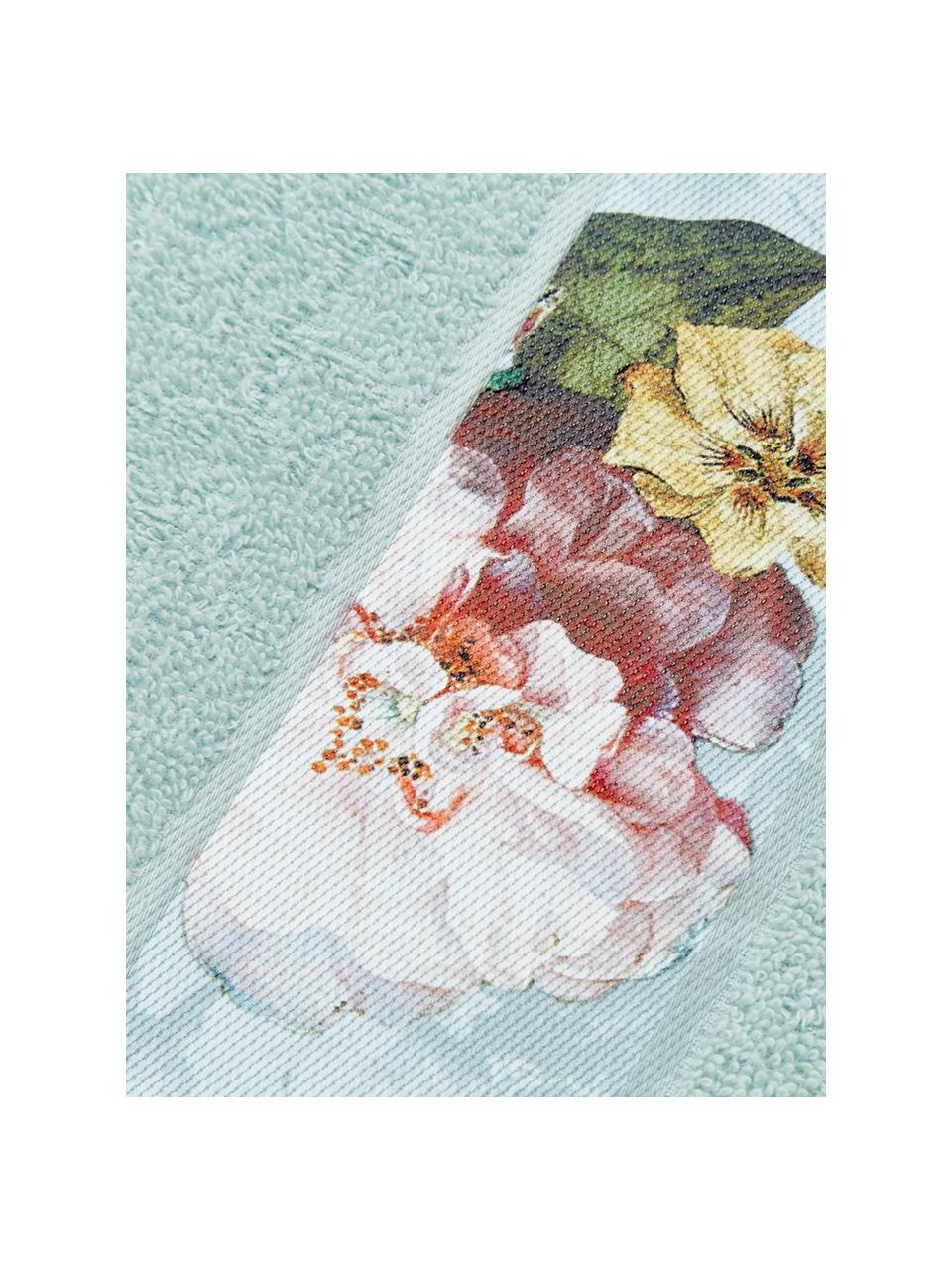 Handtuch Fleur in verschiedenen Grössen, mit Blumen-Bordüre, 97% Baumwolle, 3% Polyester, Mintgrün, Mehrfarbig, Handtuch, B 55 x L 100 cm