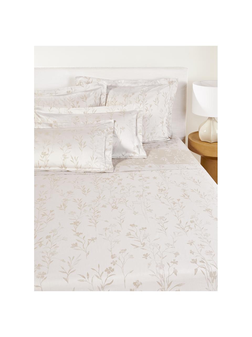 Sábana encimera de satén estampado Hurley, Blanco crema, beige claro, Cama 150/160 cm (240 x 280 cm)