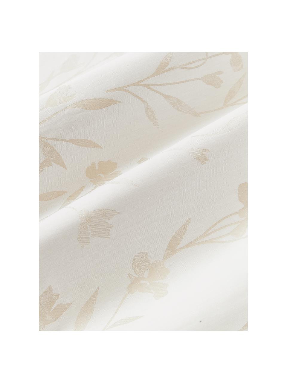 Drap plat en jacquard imprimé fleuri Hurley, Blanc crème, beige clair, larg. 240 x long. 280 cm