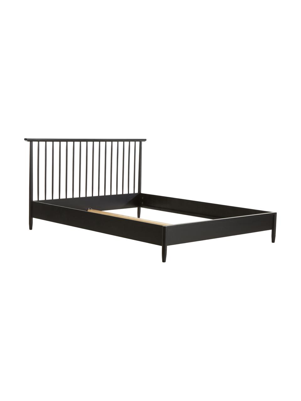 Letto in legno di pino massiccio con testiera Windsor, Legno di pino massiccio, certificato FSC, Legno di pino, nero, Larg. 180 x Lung. 200 cm