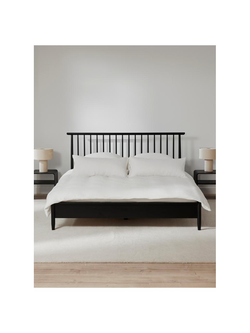 Letto in legno di pino massiccio con testiera Windsor, Legno di pino massiccio, certificato FSC, Legno di pino, nero, Larg. 180 x Lung. 200 cm