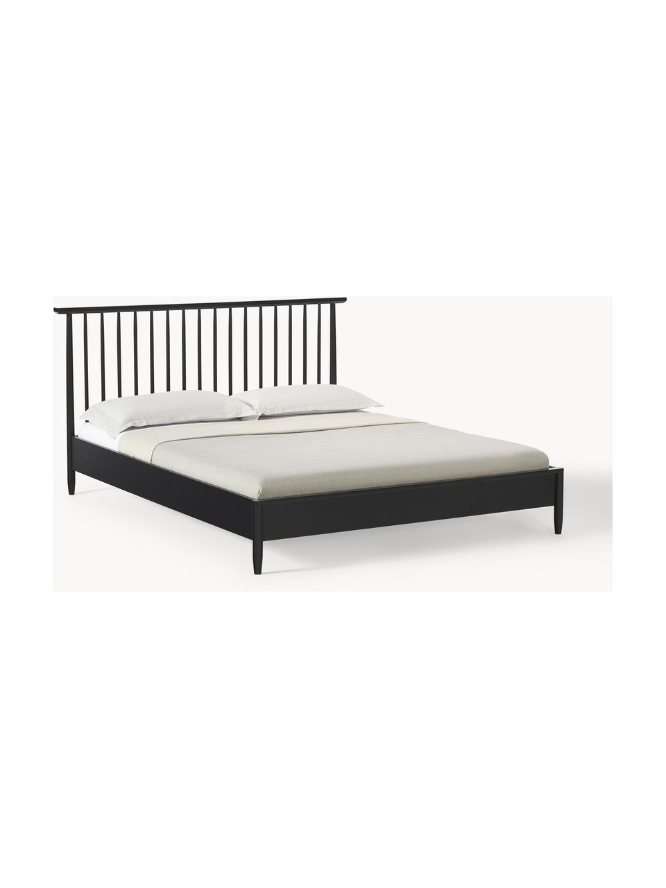 Cama de madera de pino Windsor, con cabecero, Madera de pino macizo, certificado FSC, Madera de pino, negro, An 180 x L 200 cm