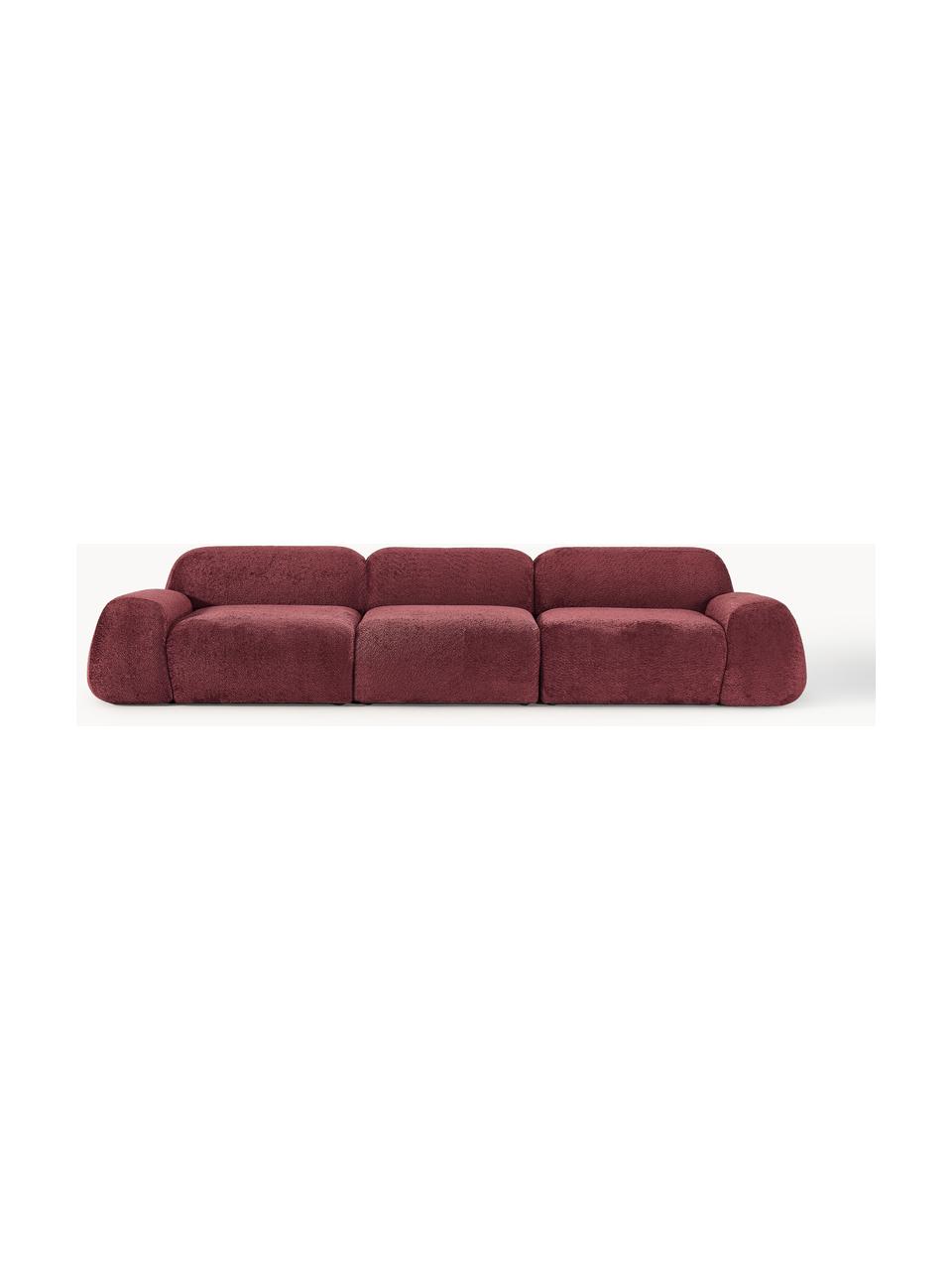 Modulares Sofa Wolke (4-Sitzer) aus Teddy-Bouclé, Bezug: Teddy-Bouclé (100 % Polye, Teddy-Bouclé Weinrot, B 343 x T 118 cm