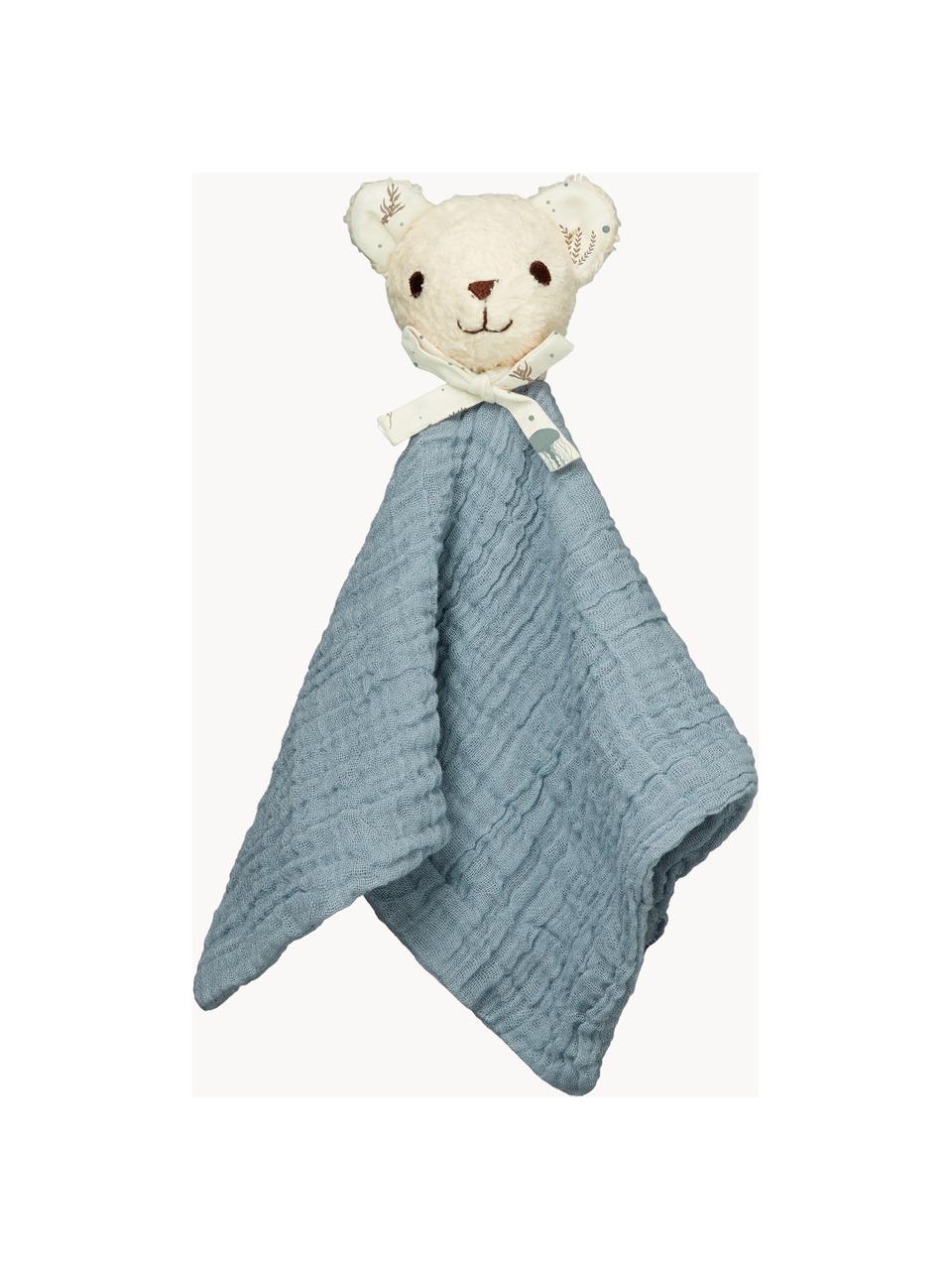 Doudou en coton bio Bear, Gris-bleu, blanc cassé, larg. 35 x long. 35 cm