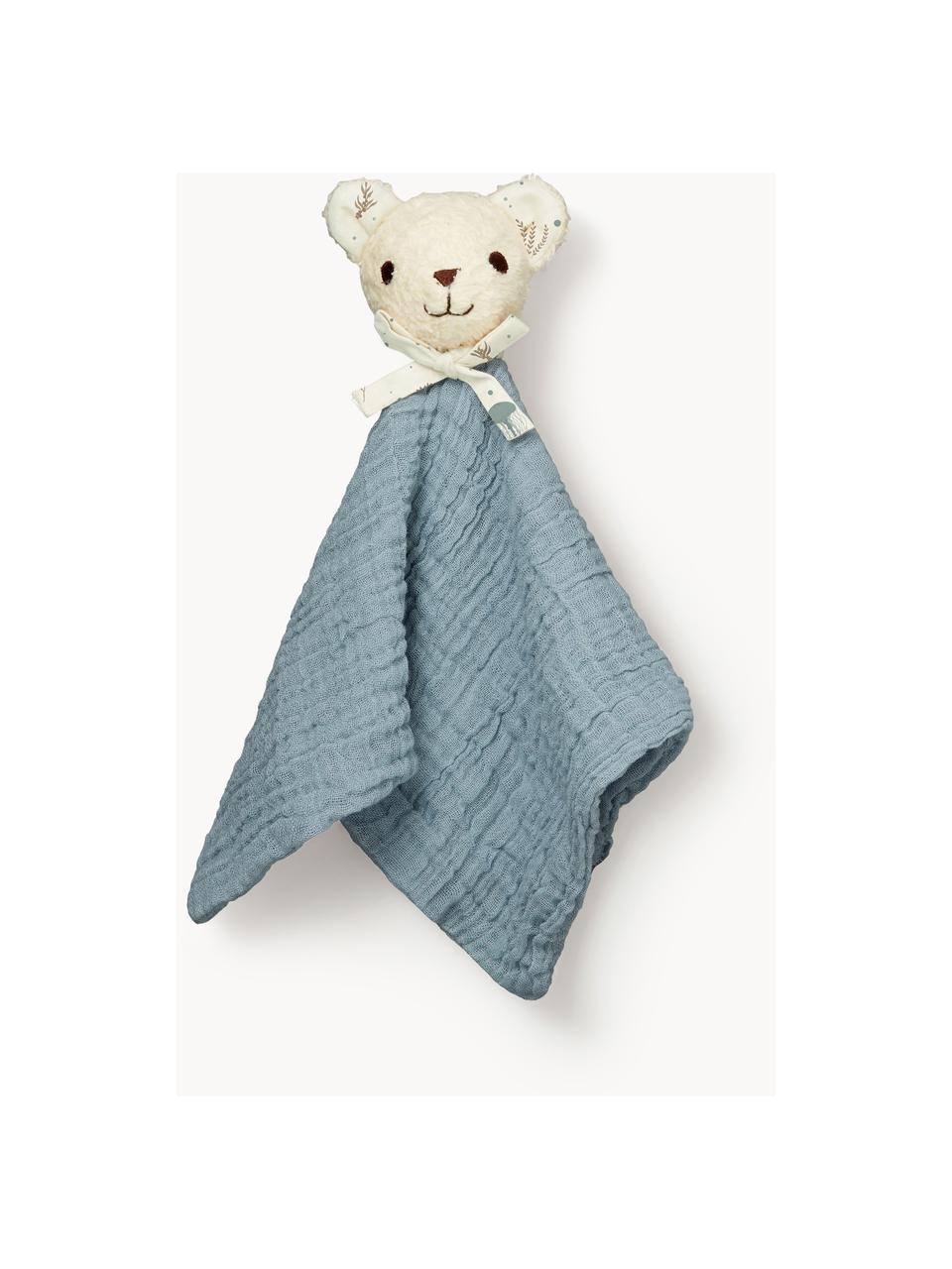 Muchláček z organické bavlny Bear, Šedomodrá, tlumeně bílá, Š 35 cm, D 35 cm