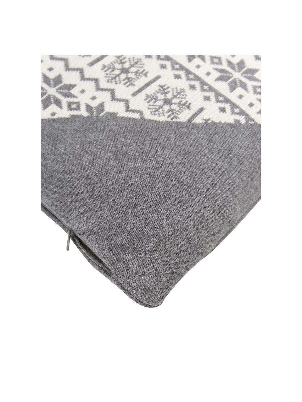 Federa arredo a maglia grigia Hjerte, 100% cotone, Grigio, crema, Larg. 40 x Lung. 40 cm