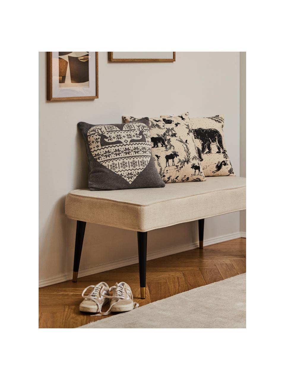 Federa arredo a maglia grigia Hjerte, 100% cotone, Grigio, crema, Larg. 40 x Lung. 40 cm