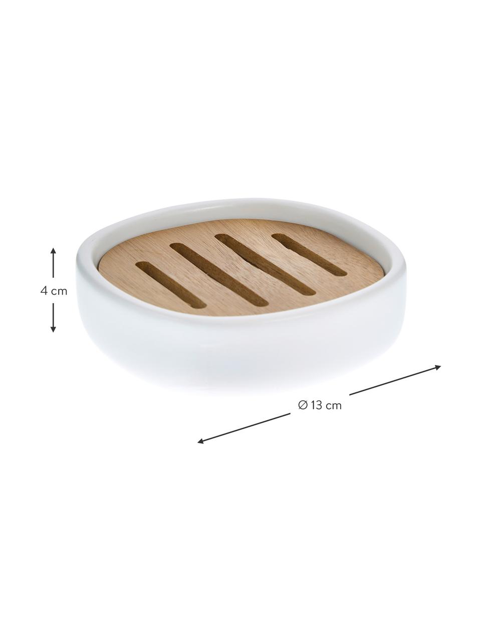 Mýdlenka s vložkou z akáciového dřeva Wili, Bílá, akáciové dřevo, Ø 13 cm, V 4 cm