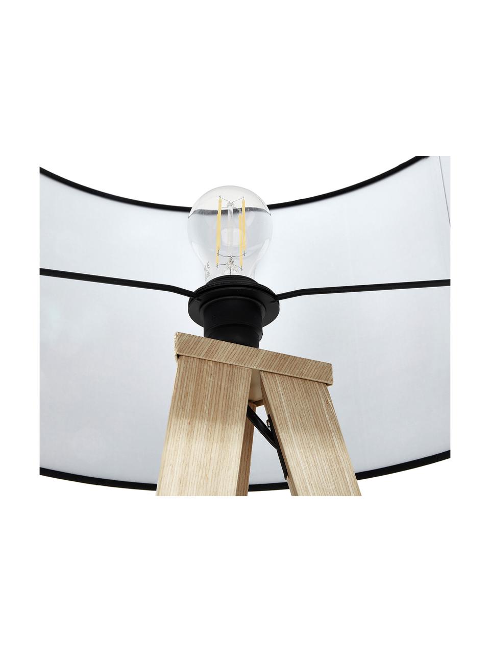 Tripod Stehlampe Jake mit Holzfuss, Lampenschirm: Baumwolle, Schwarz, Holzfurnier, Ø 50 x H 154 cm