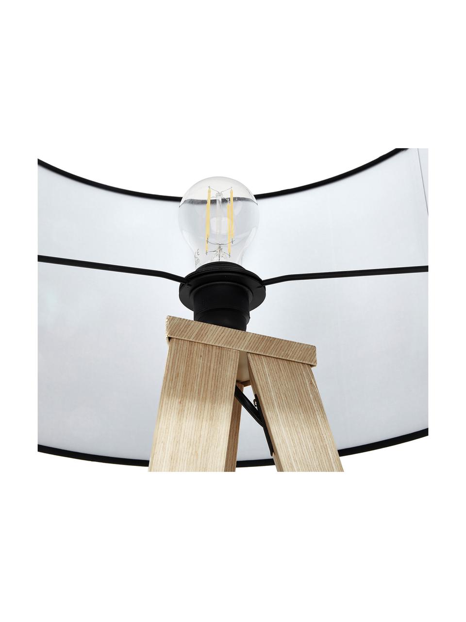 Tripod vloerlamp Jake met houten voet, Lampenkap: katoen, Lampvoet: metaal met houtfineer, Zwart, houtfineer, Ø 50 x H 154 cm