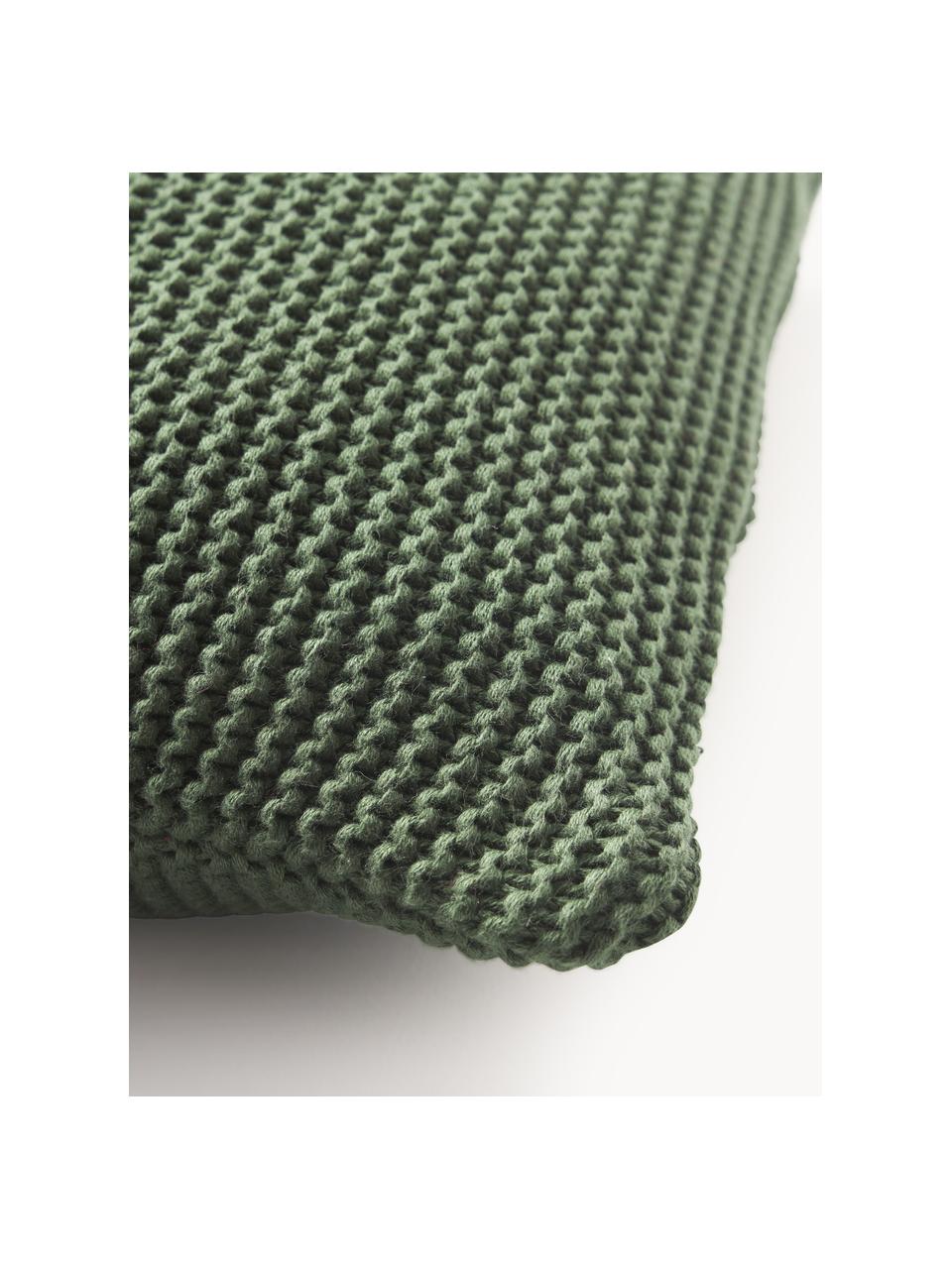 Copricuscino a maglia in cotone organico Adalyn, 100% cotone organico, certificato GOTS, Verde scuro, Larg. 40 x Lung. 40 cm