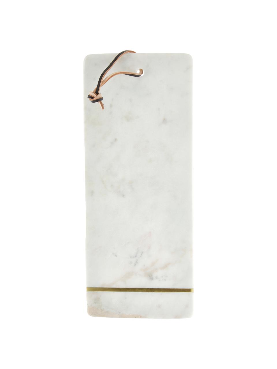 Tabla de cortar de mármol Strip, Cordón: cuero, Mármol blanco, dorado, L 37 x An 15 cm