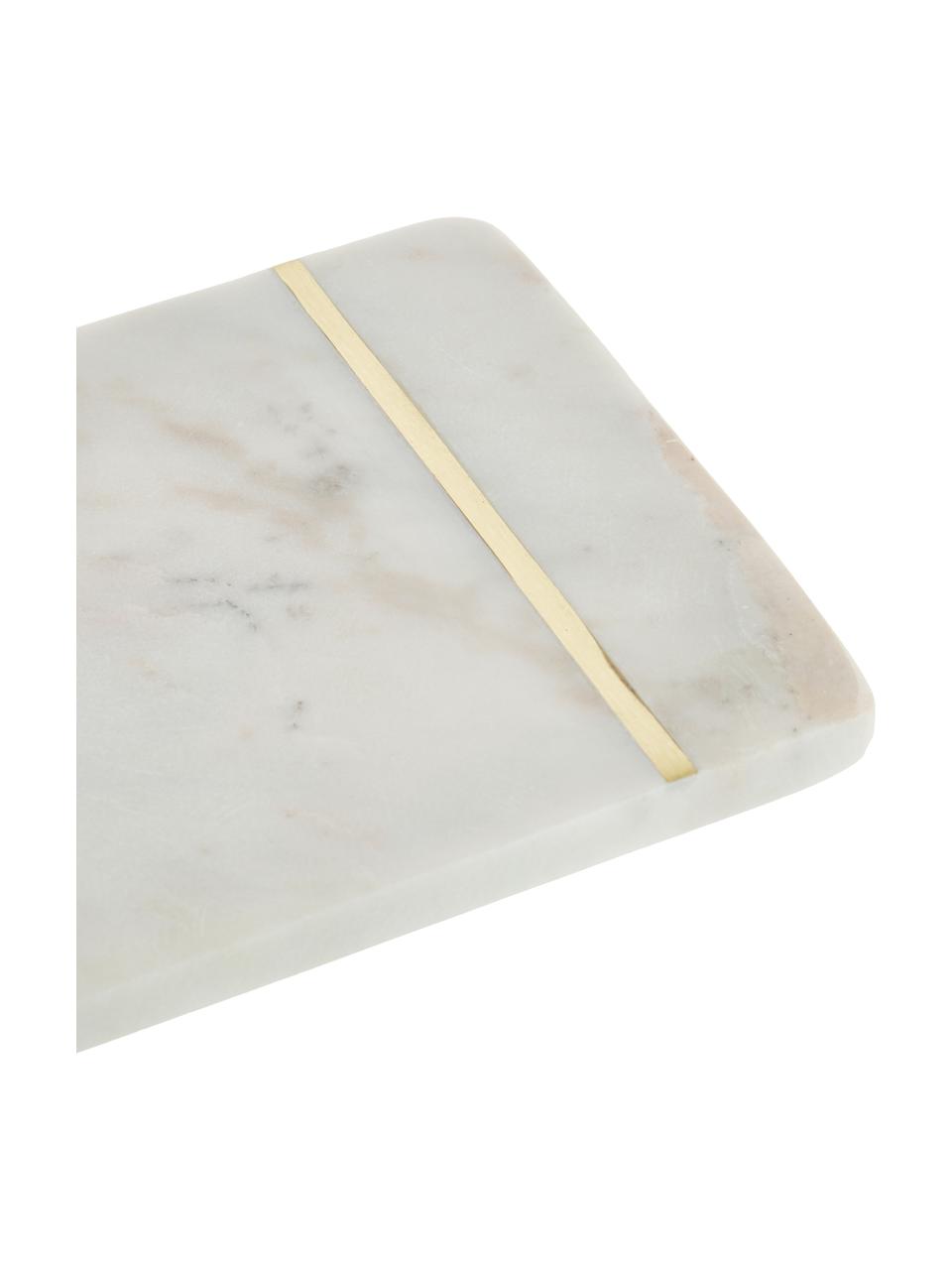 Marmeren snijplank Strip, Ophanglus: leer, Wit, gemarmerd, goudkleurig, L 37 x B 15 cm