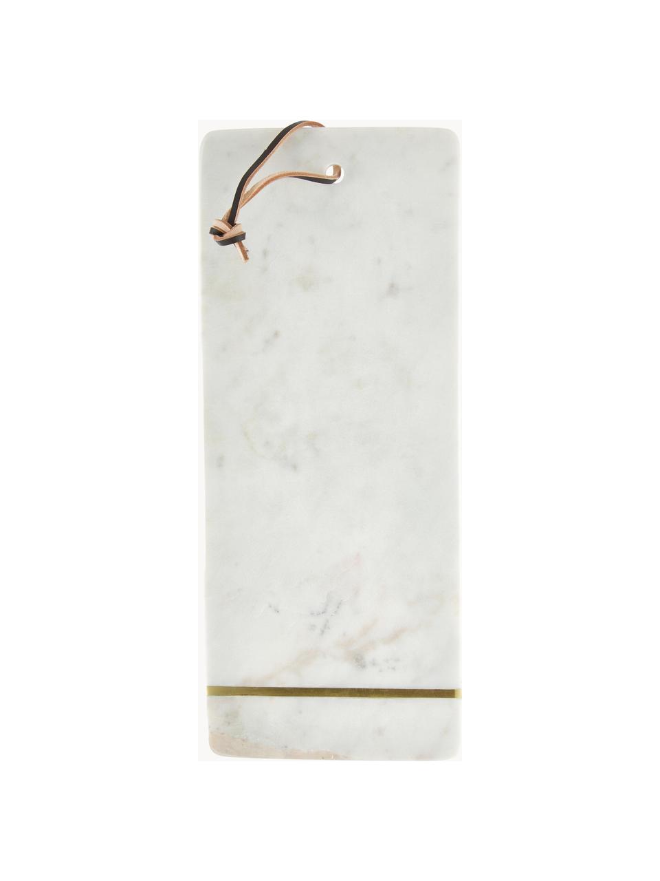 Marmeren snijplank Strip, Ophanglus: leer, Wit, gemarmerd, B 37 x D 15 cm
