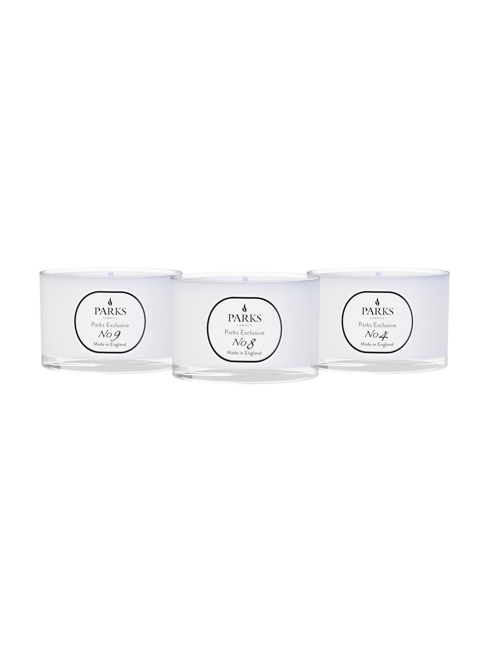 Set de velas perfumadas Parks Exclusive, 3 uds., Recipiente: vidrio, Fragancias diferentes, Ø 7 x Al 5 cm