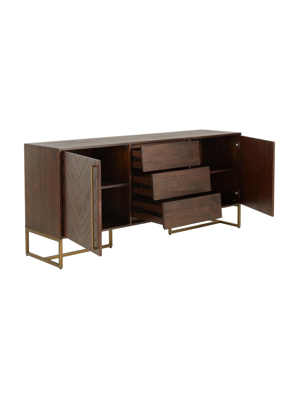 Visgraat dressoir Class met deuren en acaciahout fineer, Frame: MDF met acaciahout, Hout, B 180 cm x H 80 cm