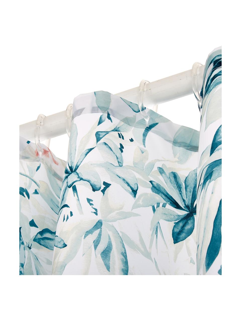 Tenda da doccia con motivo tropicale Foglia, 100% poliestere
Idrorepellente non impermeabile, Bianco, multicolore, Larg. 180 x Lung. 200 cm